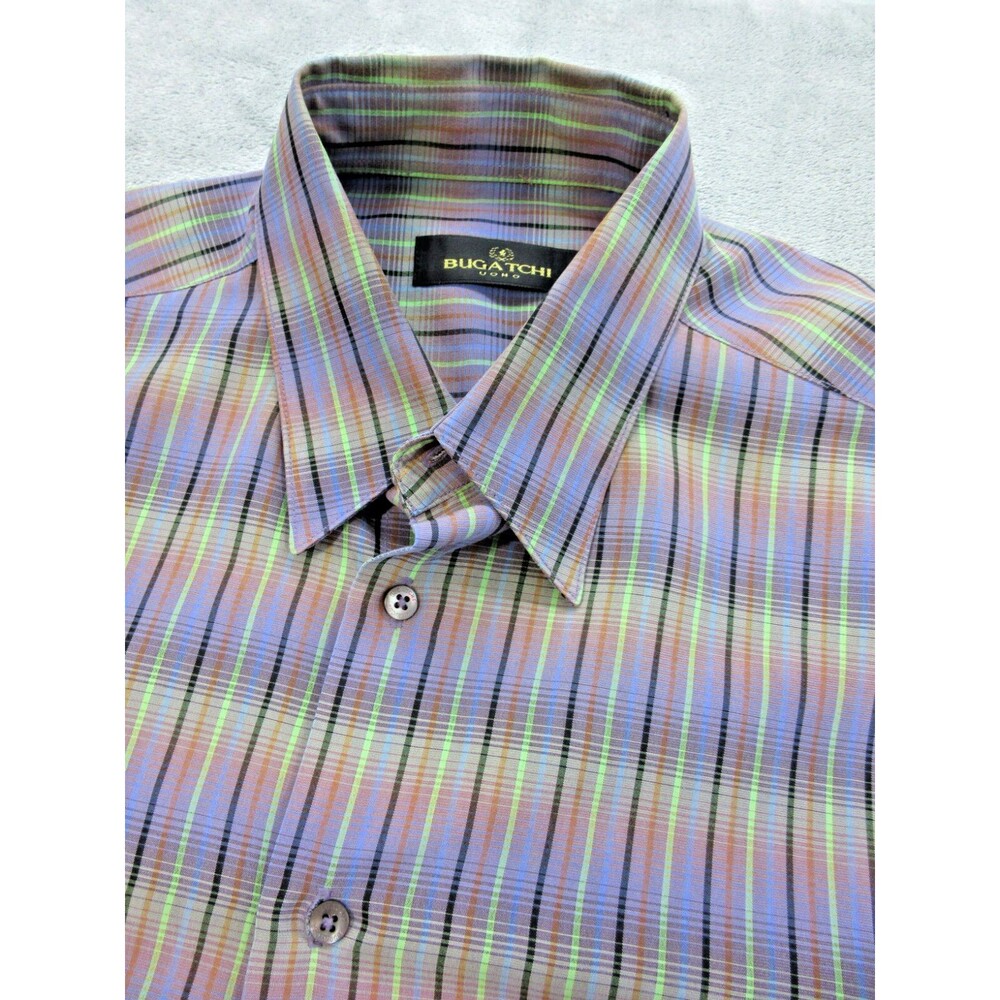 Bugatchi Uomo Men's Large Shirt Geometric Print Purple Blue Long Slv Preppy